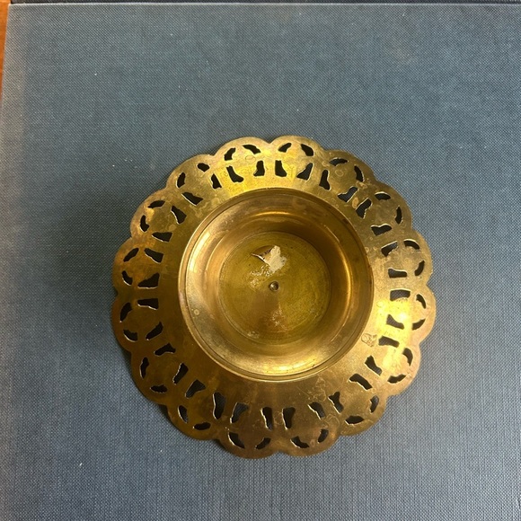 Vintage 5 In Closseine Pedestal Trinket Dish Lace Edge Orange Blue Green - Picture 4 of 8